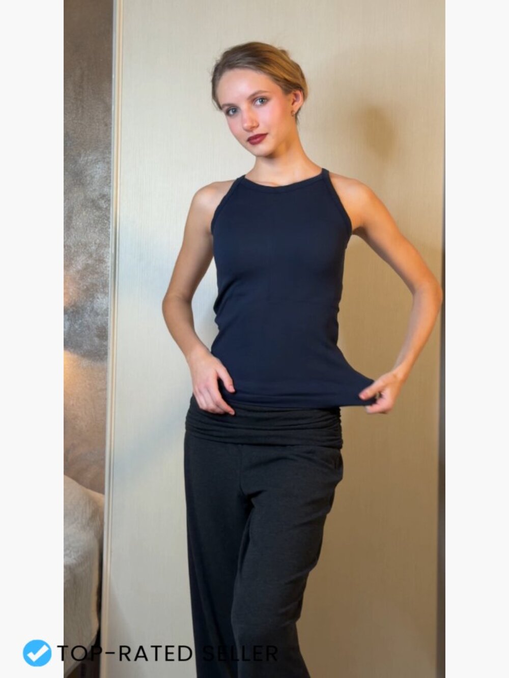 Seamless Ribbed Tank Top Built-In Bra Slim Fit Athletic Camisole Y2K Chic - Picture 7 of 7